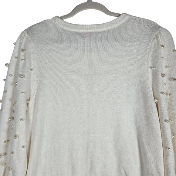 Lilly Pulitzer Ginny Pearl Sweater Womens XL NEW White Embellished Puff Sleeves - Picture 8 of 12